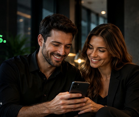 Casal consultando opções financeiras pelo celular